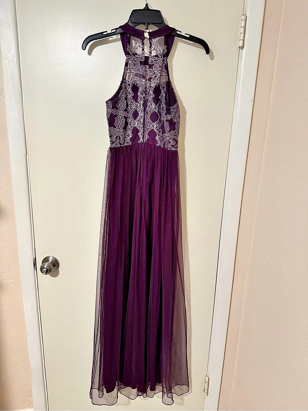 Macy's Paisley Lace Maxi Dress in Purple Size Medium Like New
